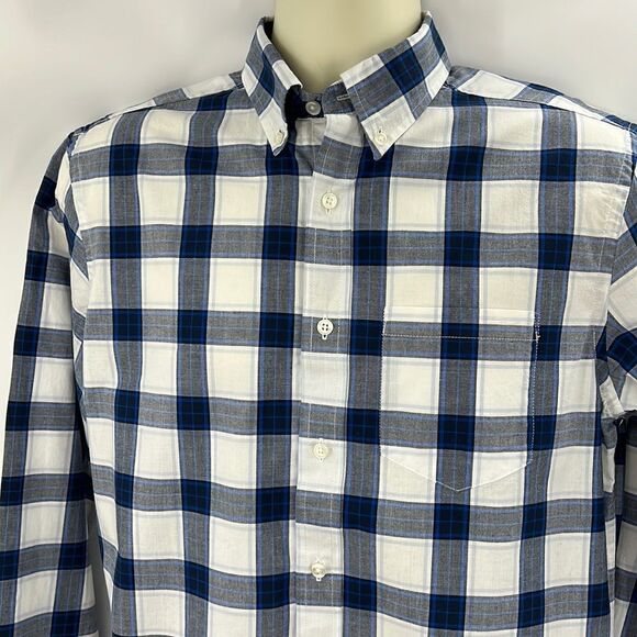 American Eagle blue white Buffalo check cotton button down shirt - Picture 1 of 6